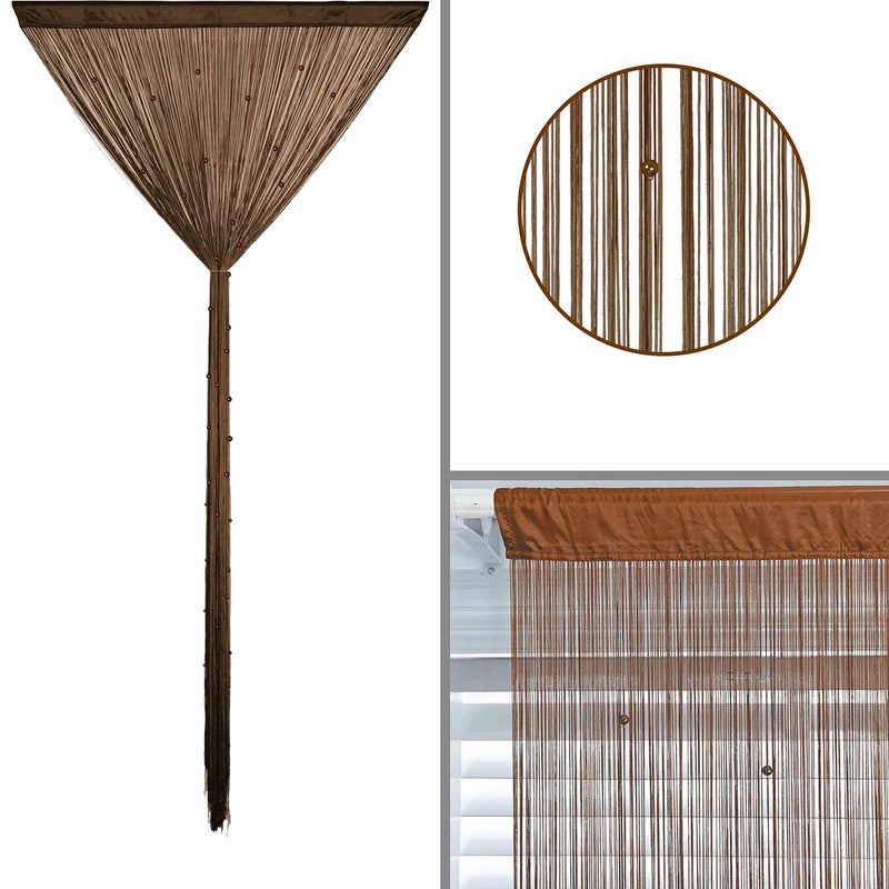 HSYLYM Beaded Curtain Beads Door String Curtains Ideal for Living Room Decor Wall Hanging Fringe Doorway Divider Bedroom Backdrop Hippie Window Closet Privacy Rod Pocket Dense (100x200cm,Coffee) - Image 4